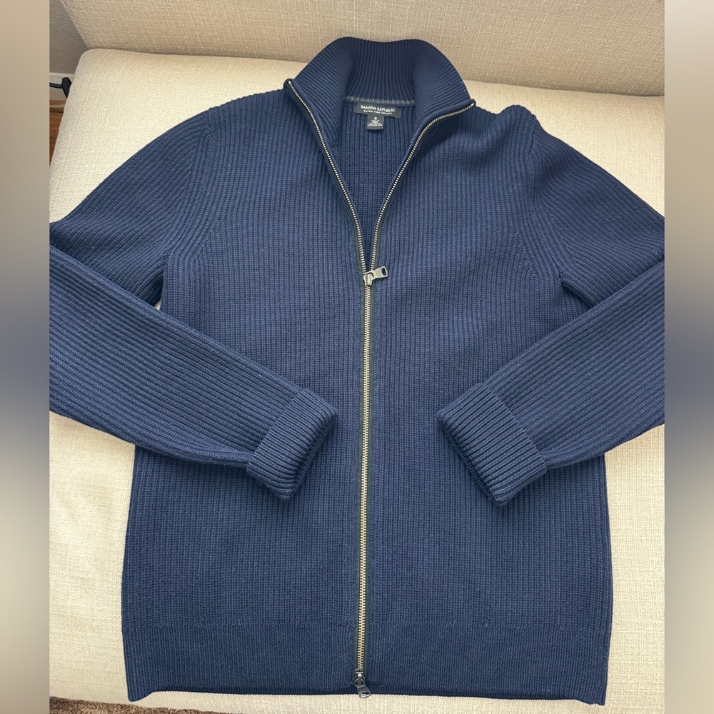 Banana Republic Men's wool Navy Full-Zip Ribbed Knit Jacket